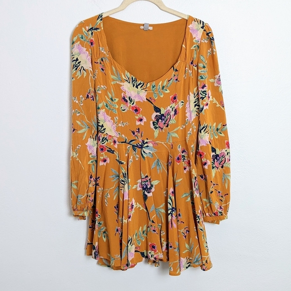 Urban Outfitters Ecote Floral Sweetheart Neckline Mini Dress Yellow Size 0 - Picture 2 of 9